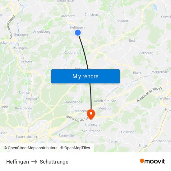 Heffingen to Schuttrange map