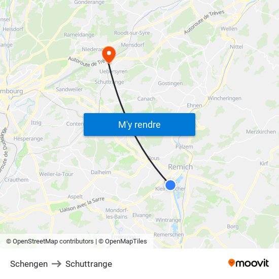 Schengen to Schuttrange map