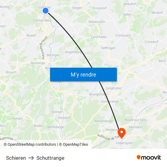 Schieren to Schuttrange map