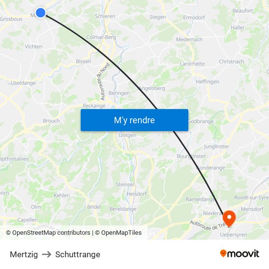 Mertzig to Schuttrange map