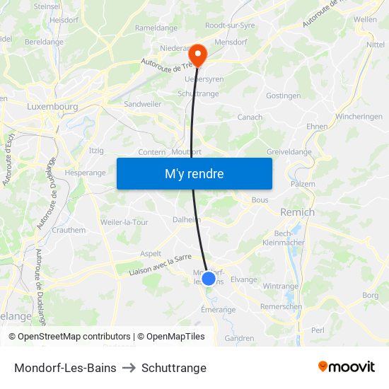 Mondorf-Les-Bains to Schuttrange map