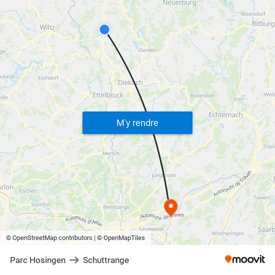 Parc Hosingen to Schuttrange map