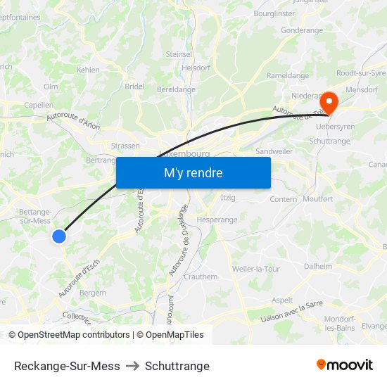 Reckange-Sur-Mess to Schuttrange map