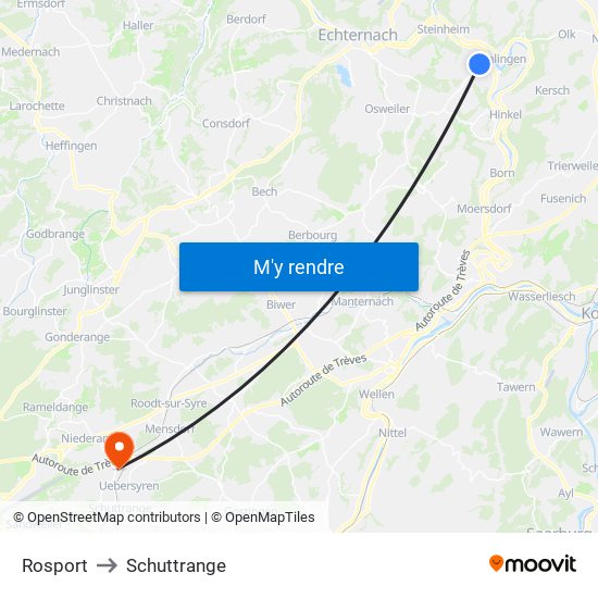 Rosport to Schuttrange map