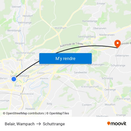 Belair, Wampach to Schuttrange map