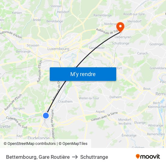 Bettembourg, Gare Routière to Schuttrange map