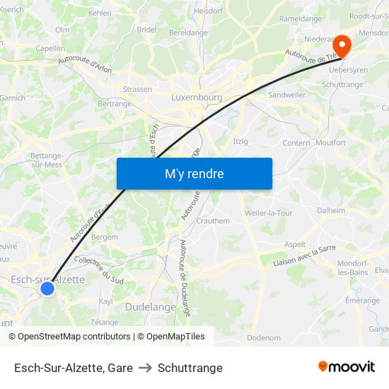 Esch-Sur-Alzette, Gare to Schuttrange map