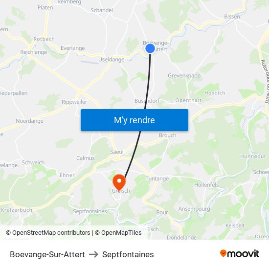 Boevange-Sur-Attert to Septfontaines map