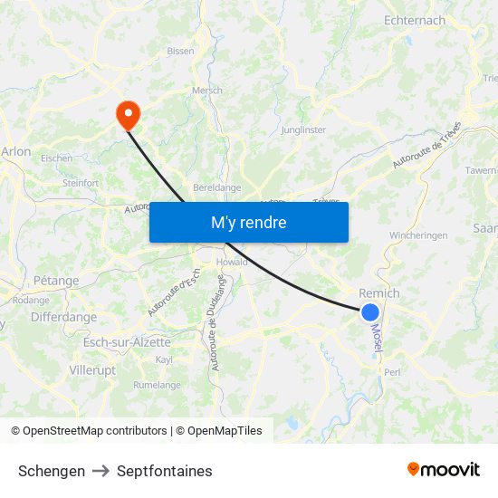 Schengen to Septfontaines map