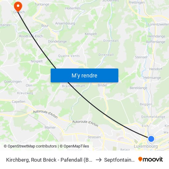 Kirchberg, Rout Bréck - Pafendall (Bus) to Septfontaines map