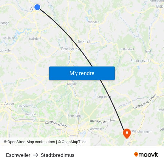 Eschweiler to Stadtbredimus map