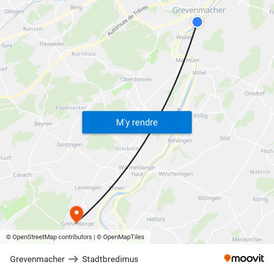 Grevenmacher to Stadtbredimus map