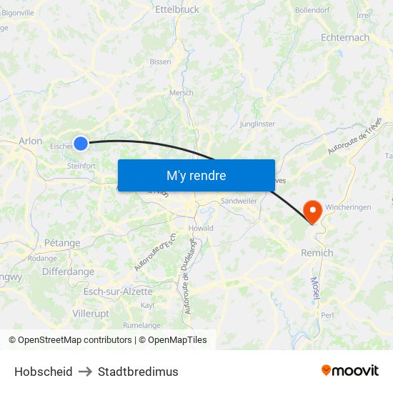 Hobscheid to Stadtbredimus map