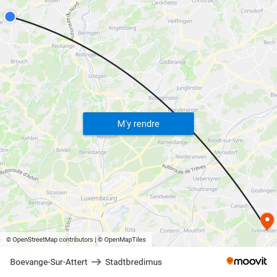 Boevange-Sur-Attert to Stadtbredimus map