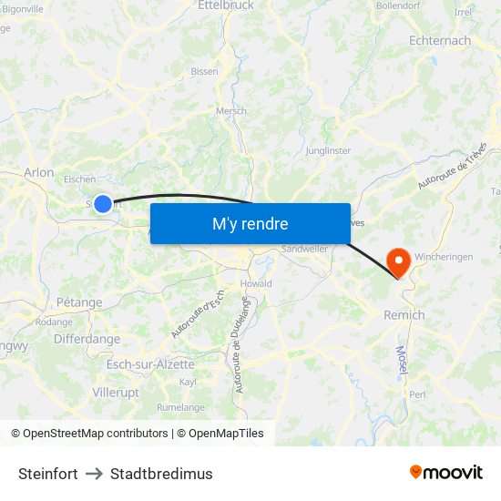 Steinfort to Stadtbredimus map