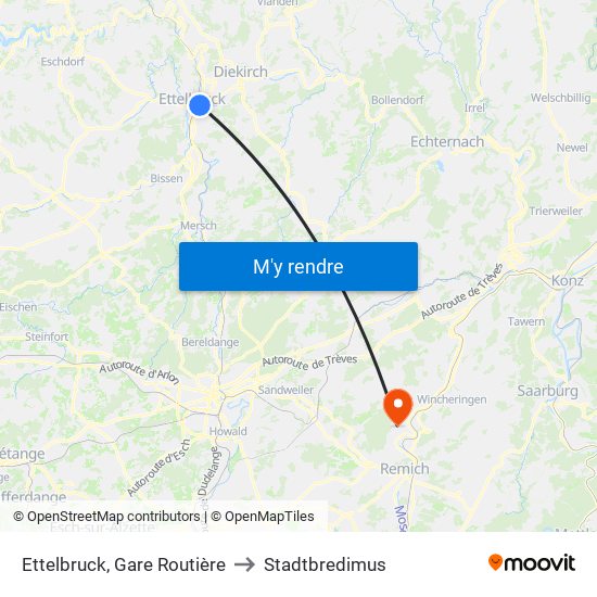 Ettelbruck, Gare Routière to Stadtbredimus map