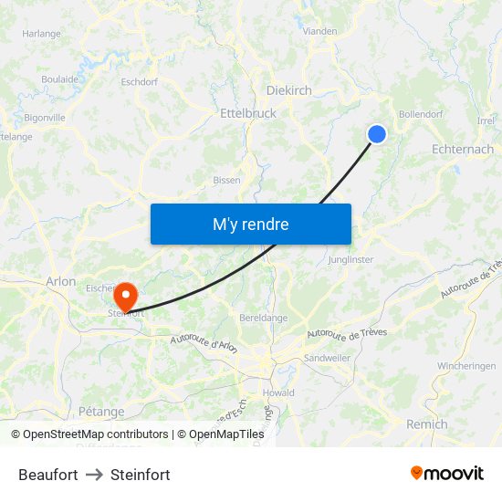 Beaufort to Steinfort map