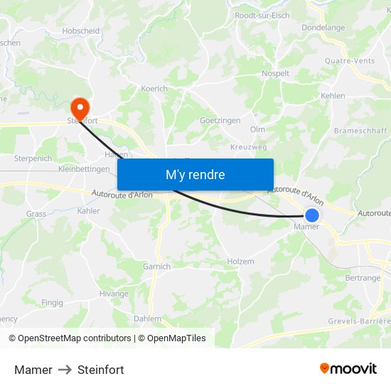 Mamer to Steinfort map