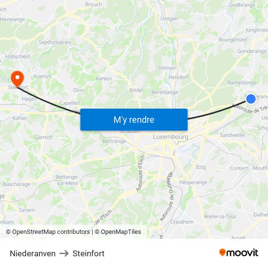 Niederanven to Steinfort map