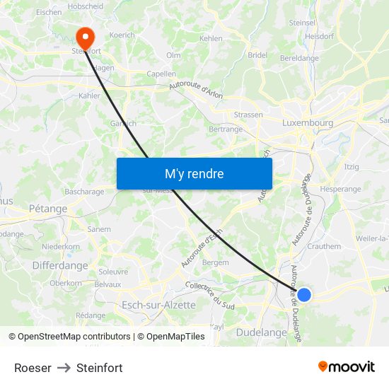 Roeser to Steinfort map
