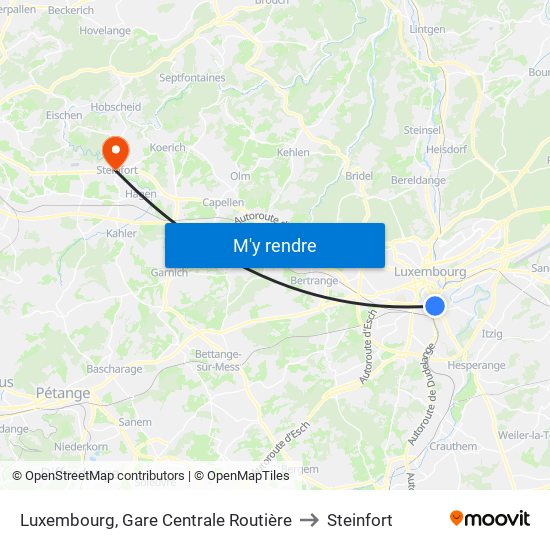 Luxembourg, Gare Centrale Routière to Steinfort map