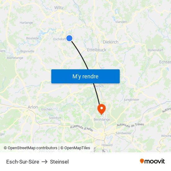 Esch-Sur-Sûre to Steinsel map