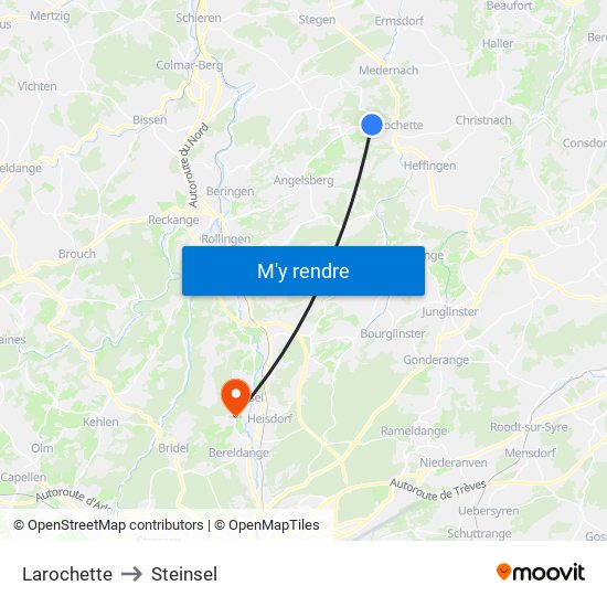 Larochette to Steinsel map