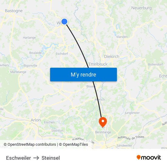 Eschweiler to Steinsel map