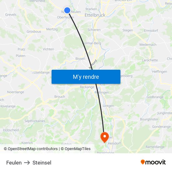 Feulen to Steinsel map