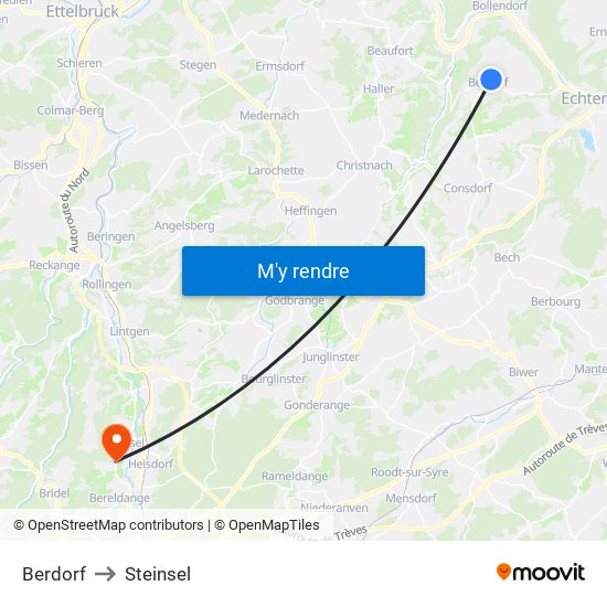 Berdorf to Steinsel map