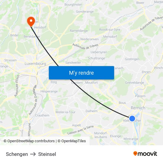 Schengen to Steinsel map