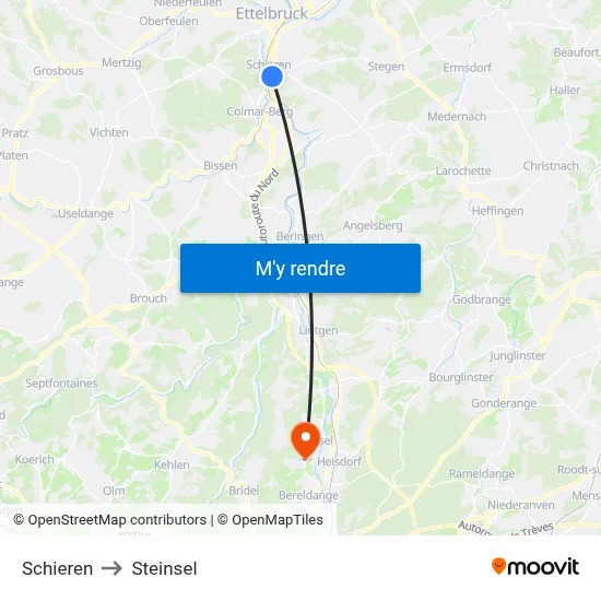 Schieren to Steinsel map