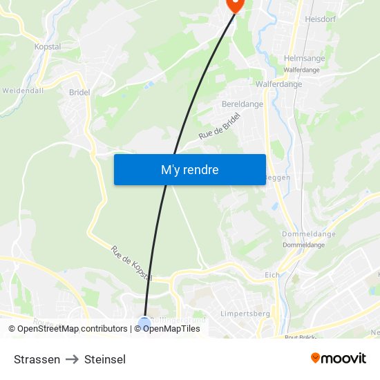 Strassen to Steinsel map