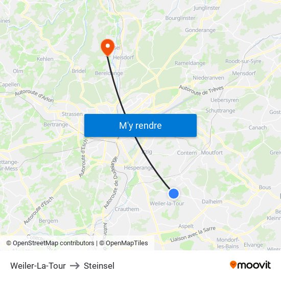 Weiler-La-Tour to Steinsel map