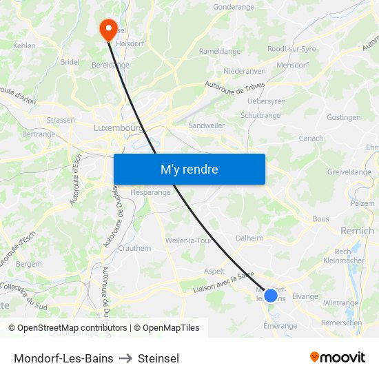 Mondorf-Les-Bains to Steinsel map