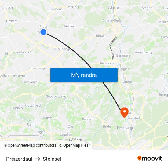 Préizerdaul to Steinsel map