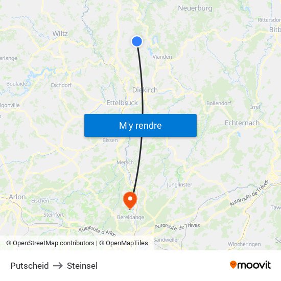 Putscheid to Steinsel map