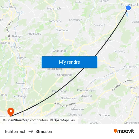 Echternach to Strassen map
