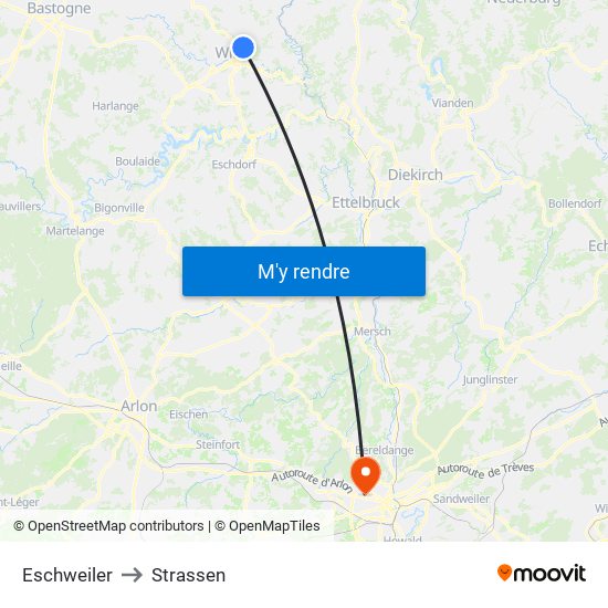 Eschweiler to Strassen map