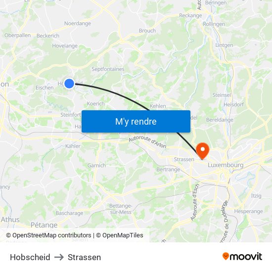 Hobscheid to Strassen map