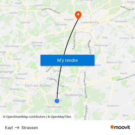 Kayl to Strassen map