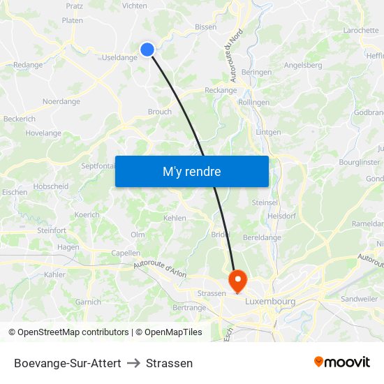 Boevange-Sur-Attert to Strassen map