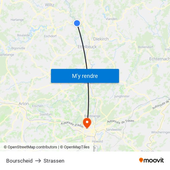 Bourscheid to Strassen map