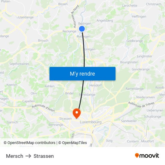 Mersch to Strassen map