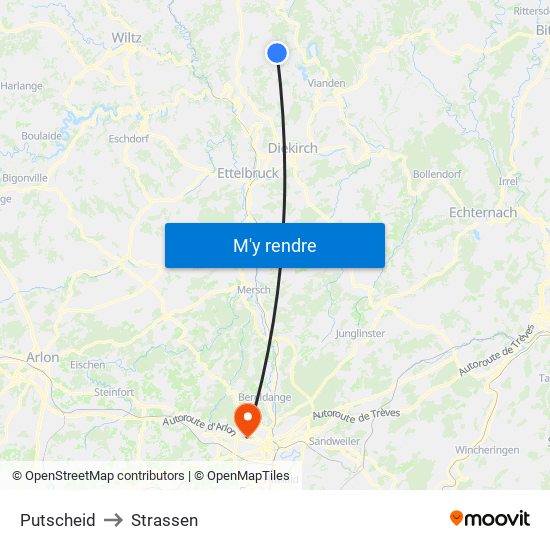 Putscheid to Strassen map