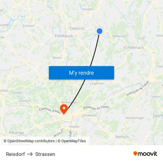 Reisdorf to Strassen map