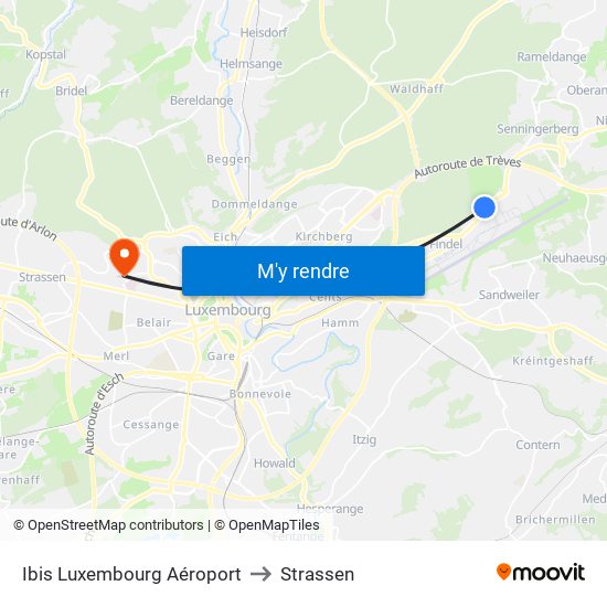 Ibis Luxembourg Aéroport to Strassen map