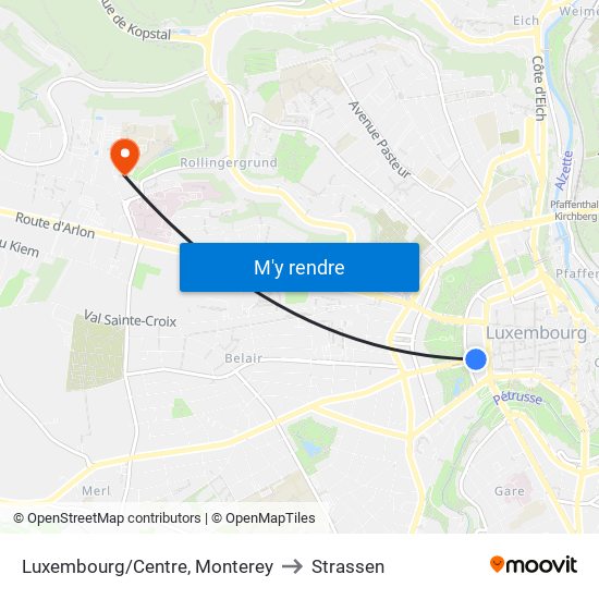 Luxembourg/Centre, Monterey to Strassen map