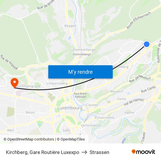 Kirchberg, Gare Routière Luxexpo to Strassen map