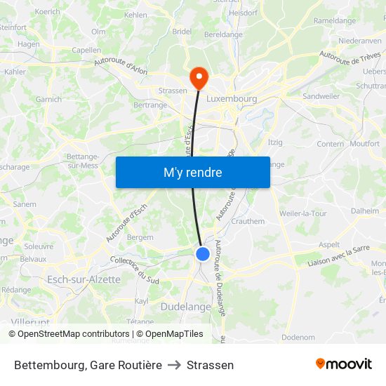 Bettembourg, Gare Routière to Strassen map